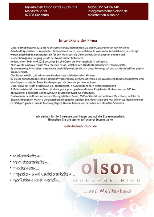 Malerbetrieb Olson Betriebsvorstellung