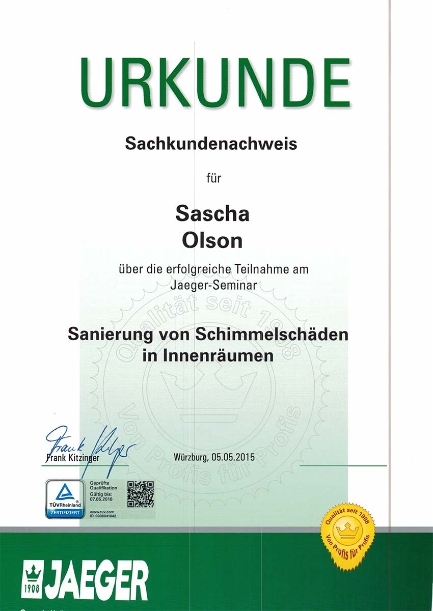 Zertifikate Weiterbildung Malerbetrieb Olson in Schondra